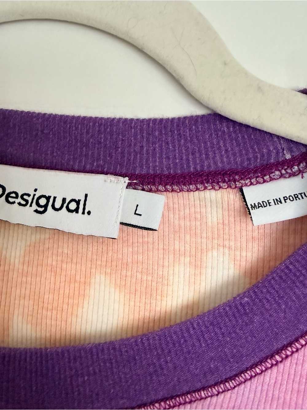 Desigual Ribbed Tie-Dye Fitted Tee | Size L | Purple Orange Pink | Portugal Made - Picture 2 of 8